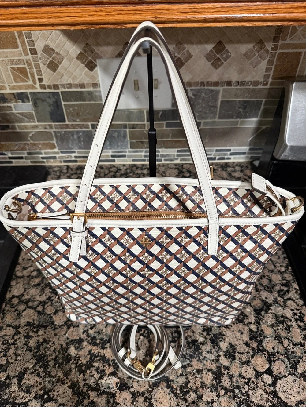 Tory Burch Geo Logo Canvas Tote Bag